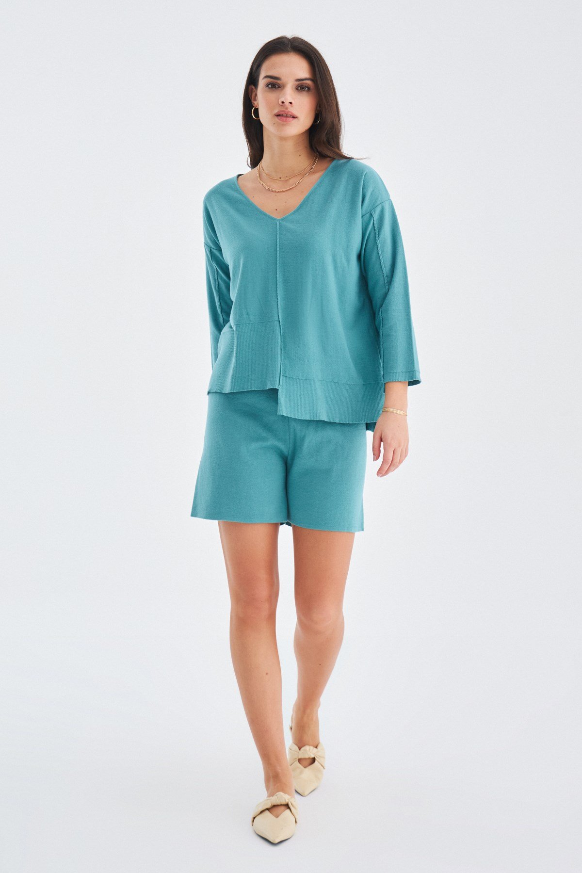 Peraluna 100% Cotton Slim Women's Shorts - Turquoise