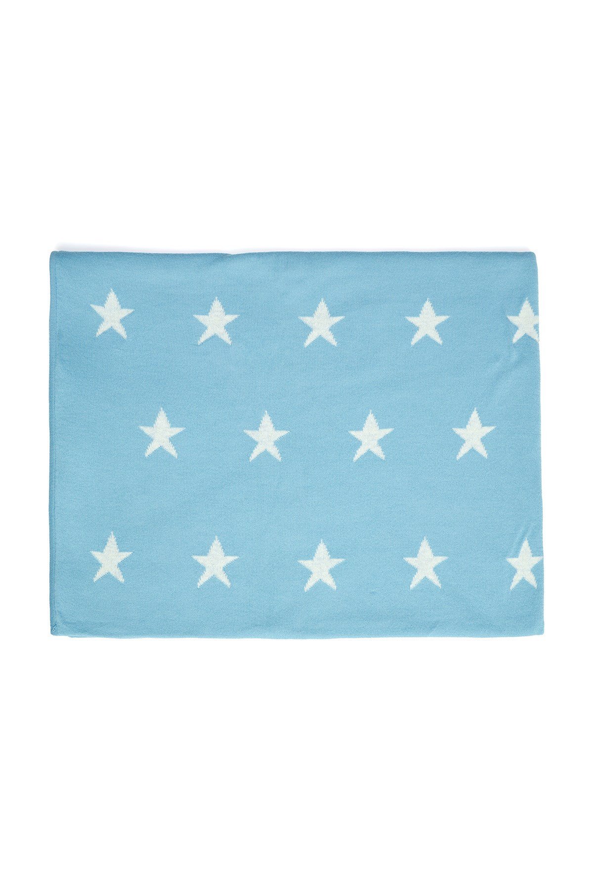 Peraluna %100 Pamuk Yıldız Desenli Mavi-Ekru Dikdörtgen Bebek / Çocuk Battaniye 100x160 CM