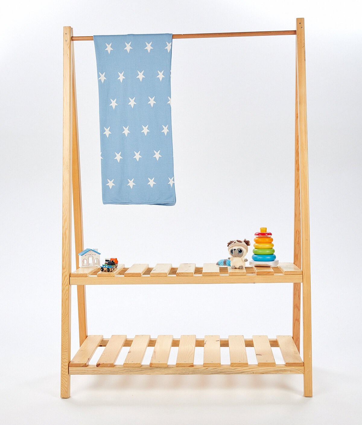 Peraluna %100 Pamuk Yıldız Desenli Mavi-Ekru Bebek Battaniye 100x160