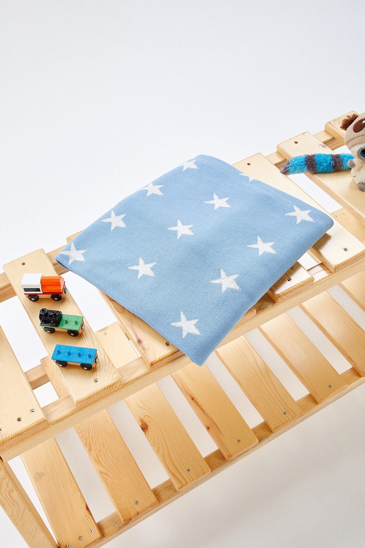 Peraluna %100 Pamuk Yıldız Desenli Mavi-Ekru Bebek Battaniye 100x160