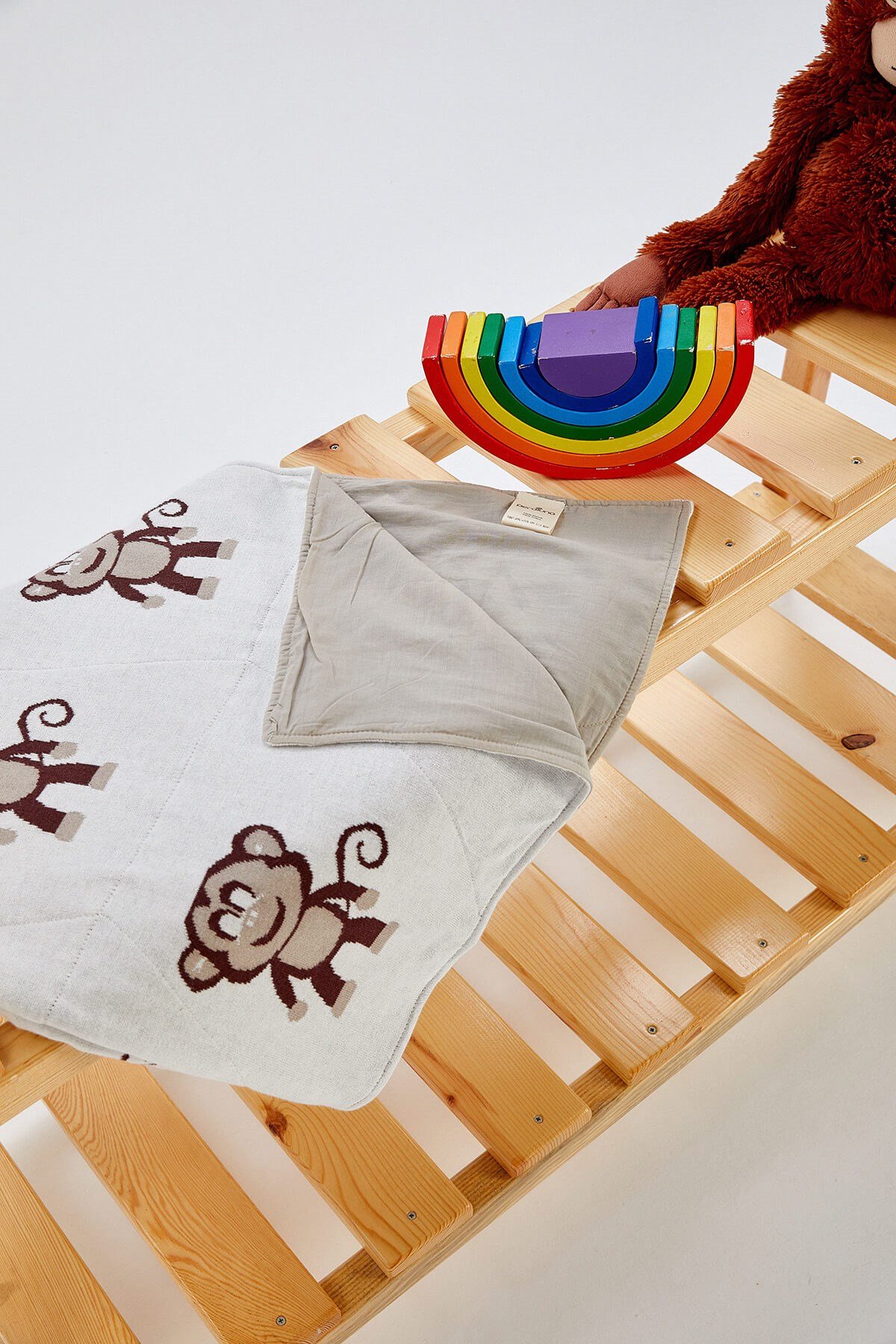 Peraluna %100 Pamuklu Maymun Desenli Kare Bebek Battaniye 100x100