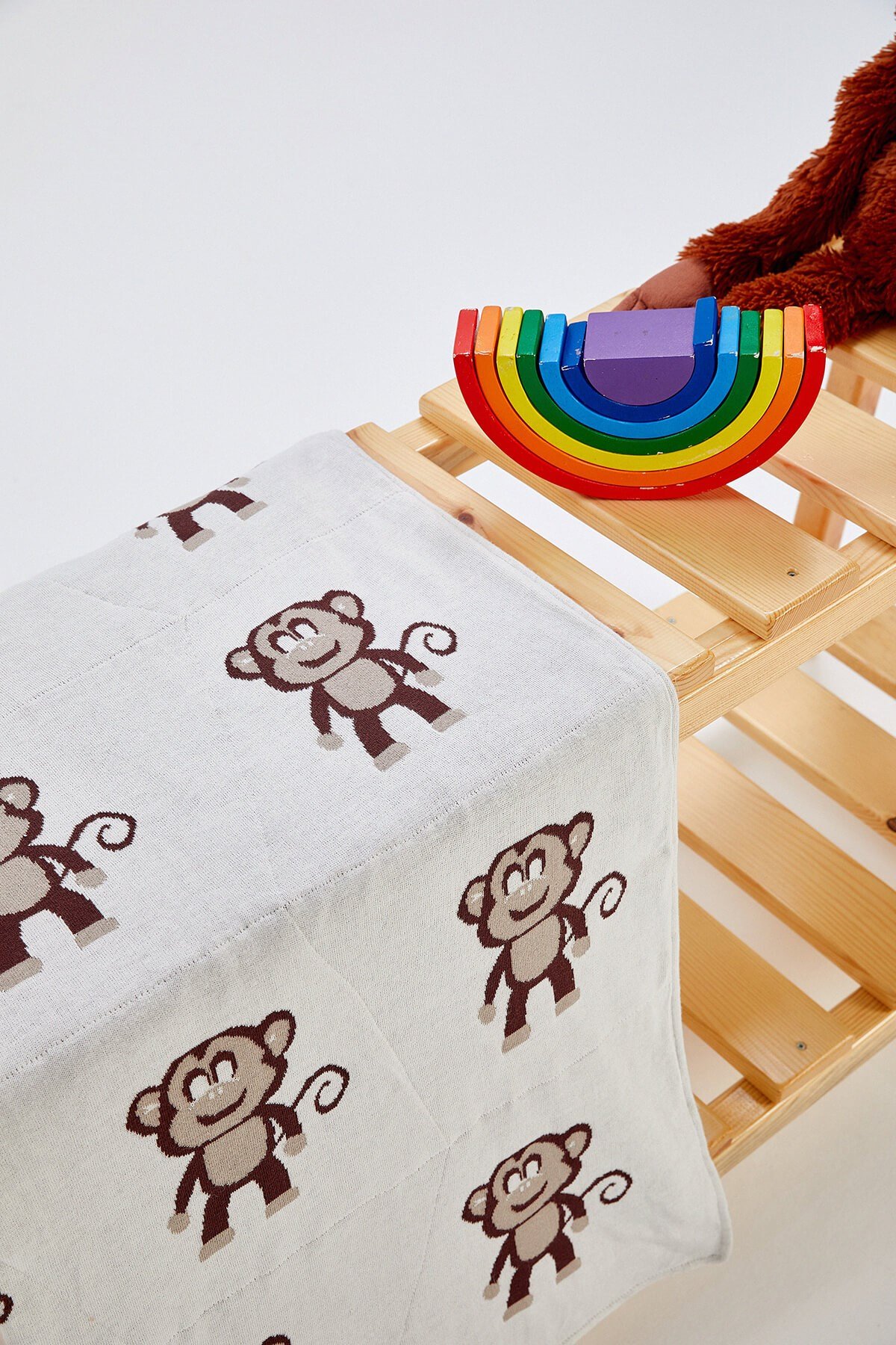 Peraluna %100 Pamuklu Maymun Desenli Kare Bebek Battaniye 100x100