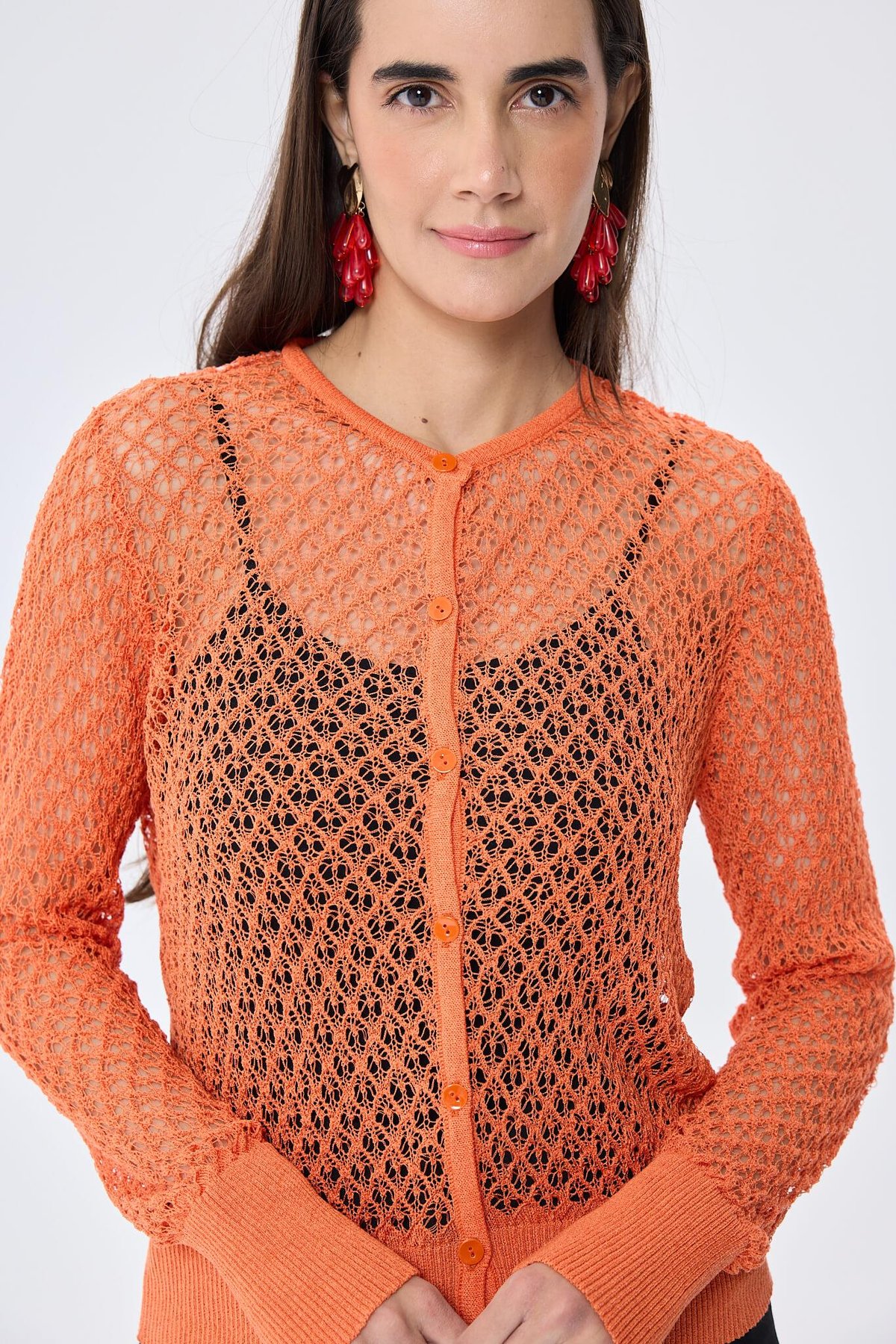 Peraluna Addison Ajur Örgülü Kadın Triko Hırka - TURUNCU