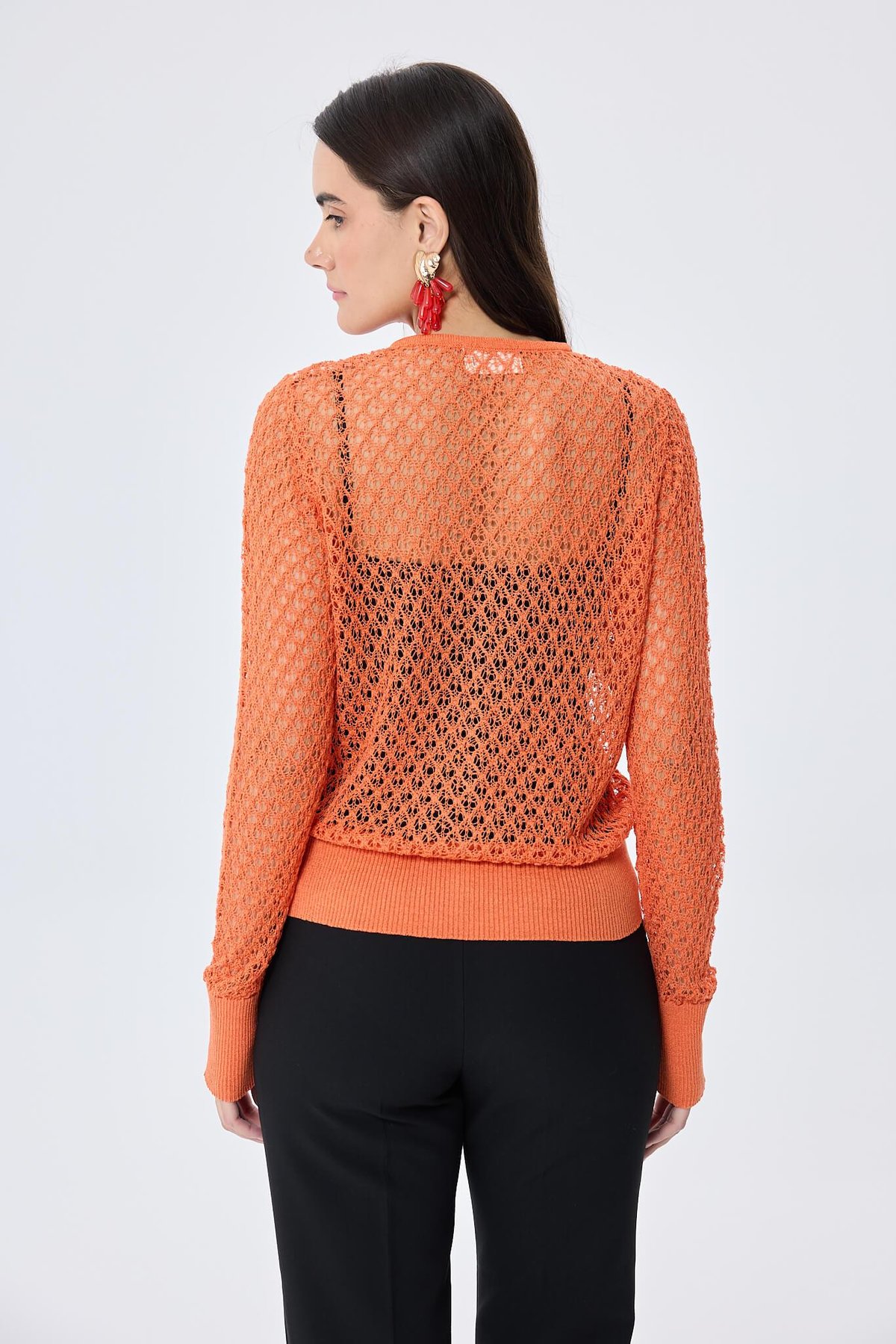 Peraluna Addison Ajur Örgülü Kadın Triko Hırka - TURUNCU