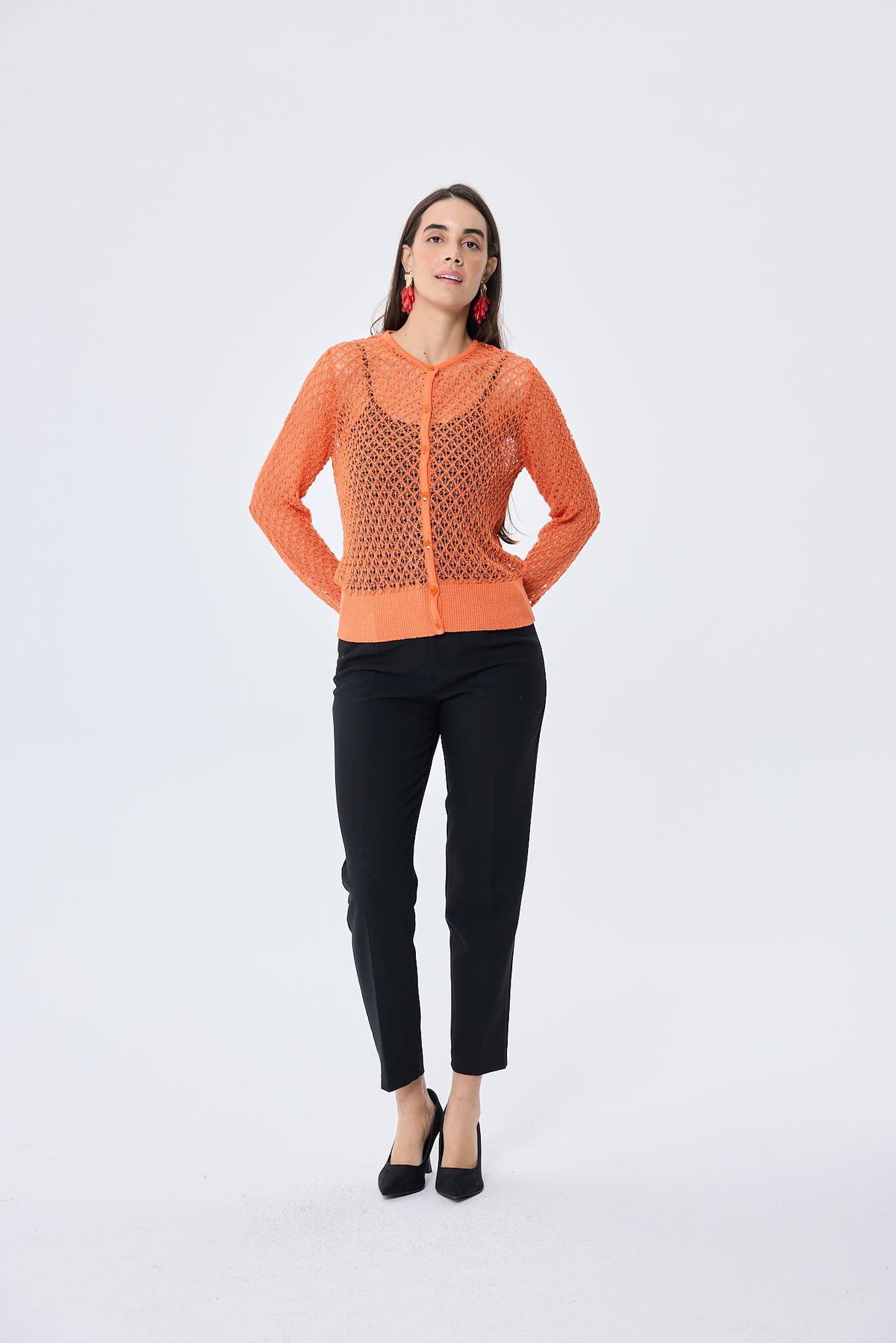 Peraluna Addison Ajur Örgülü Kadın Triko Hırka - TURUNCU