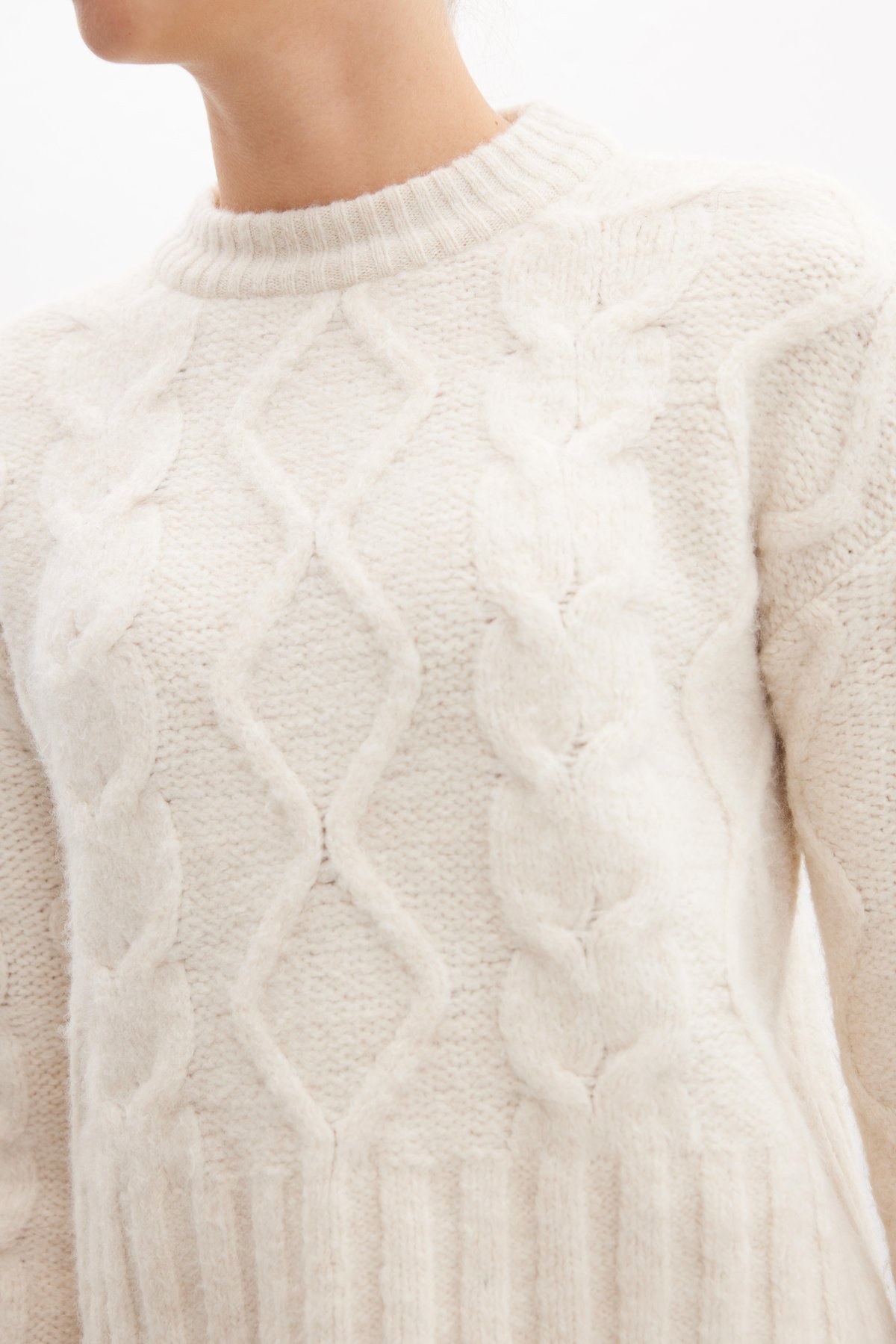 Peraluna ADELINE SWEATER Bisiklet Yaka Saç Örgü Kadın Triko Kazak - Ekru