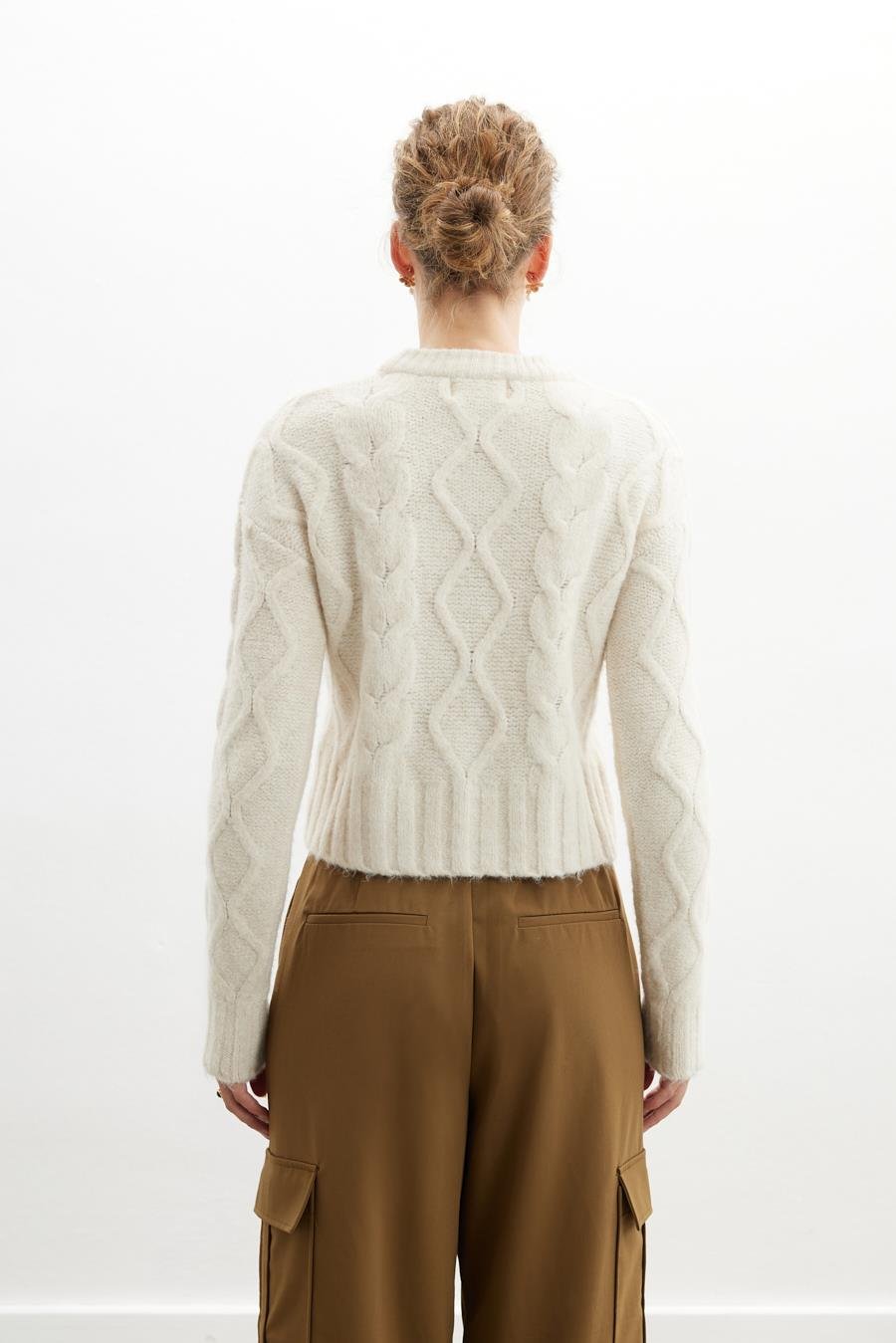 Peraluna ADELINE SWEATER Bisiklet Yaka Saç Örgü Kadın Triko Kazak - Ekru