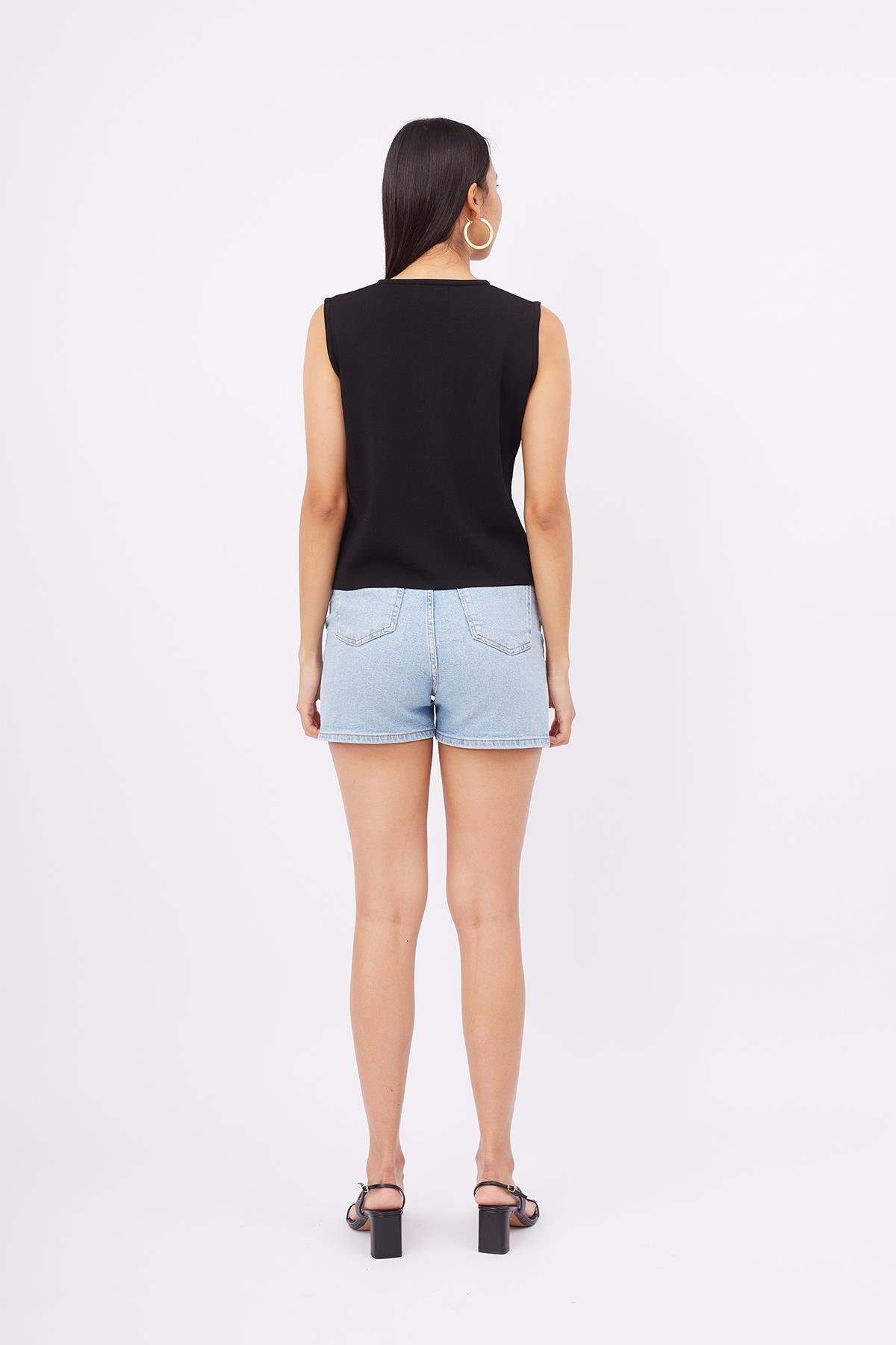 Peraluna AIDA WAISTCOAT Fit Kesim Düğmeli Kadın Triko Yelek - Siyah