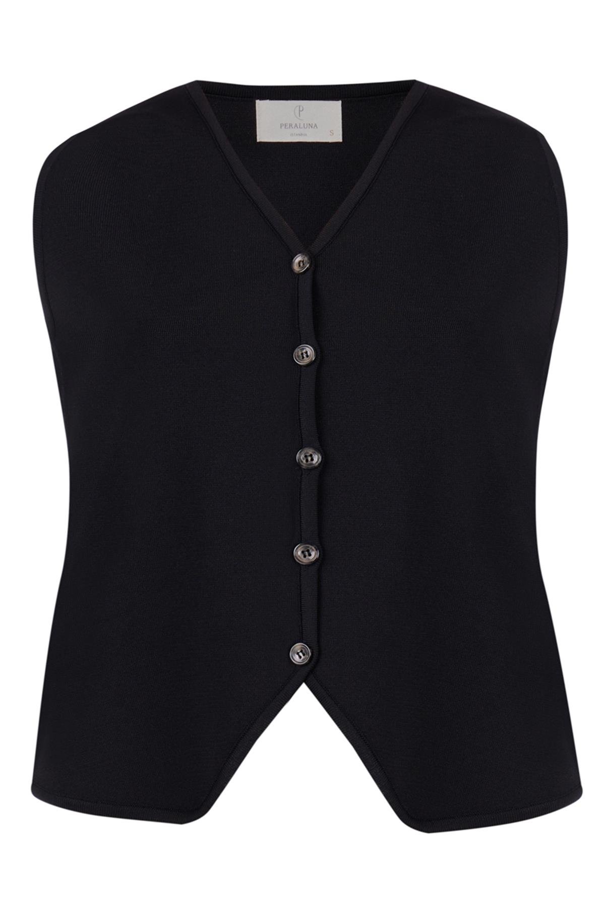 Peraluna AIDA WAISTCOAT Fit Kesim Düğmeli Kadın Triko Yelek - Siyah