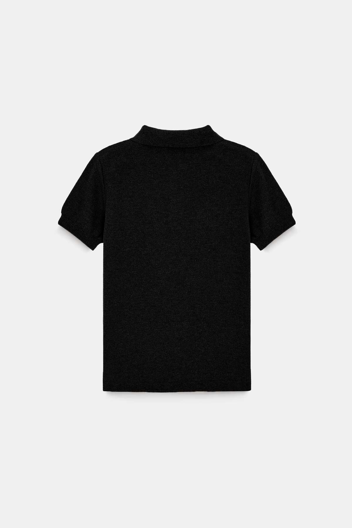 Peraluna Alex Pike Örgü, Kısa Kollu, Unisex Çocuk Polo Yaka T-shirt  - Siyah