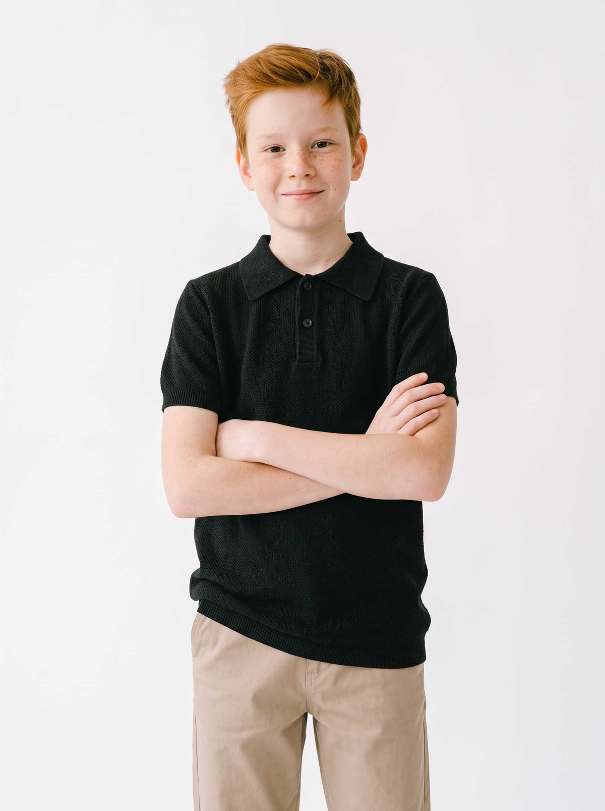 Peraluna Alex Pike Örgü, Kısa Kollu, Unisex Çocuk Polo Yaka T-shirt  - Siyah