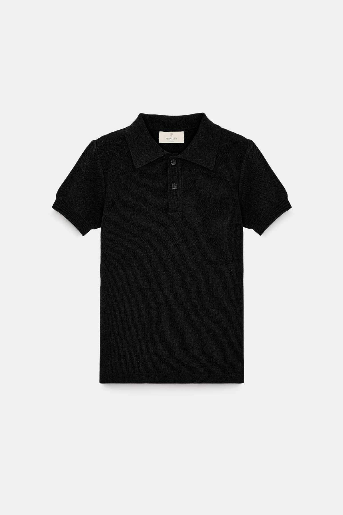Peraluna Alex Pike Örgü, Kısa Kollu, Unisex Çocuk Polo Yaka T-shirt  - Siyah