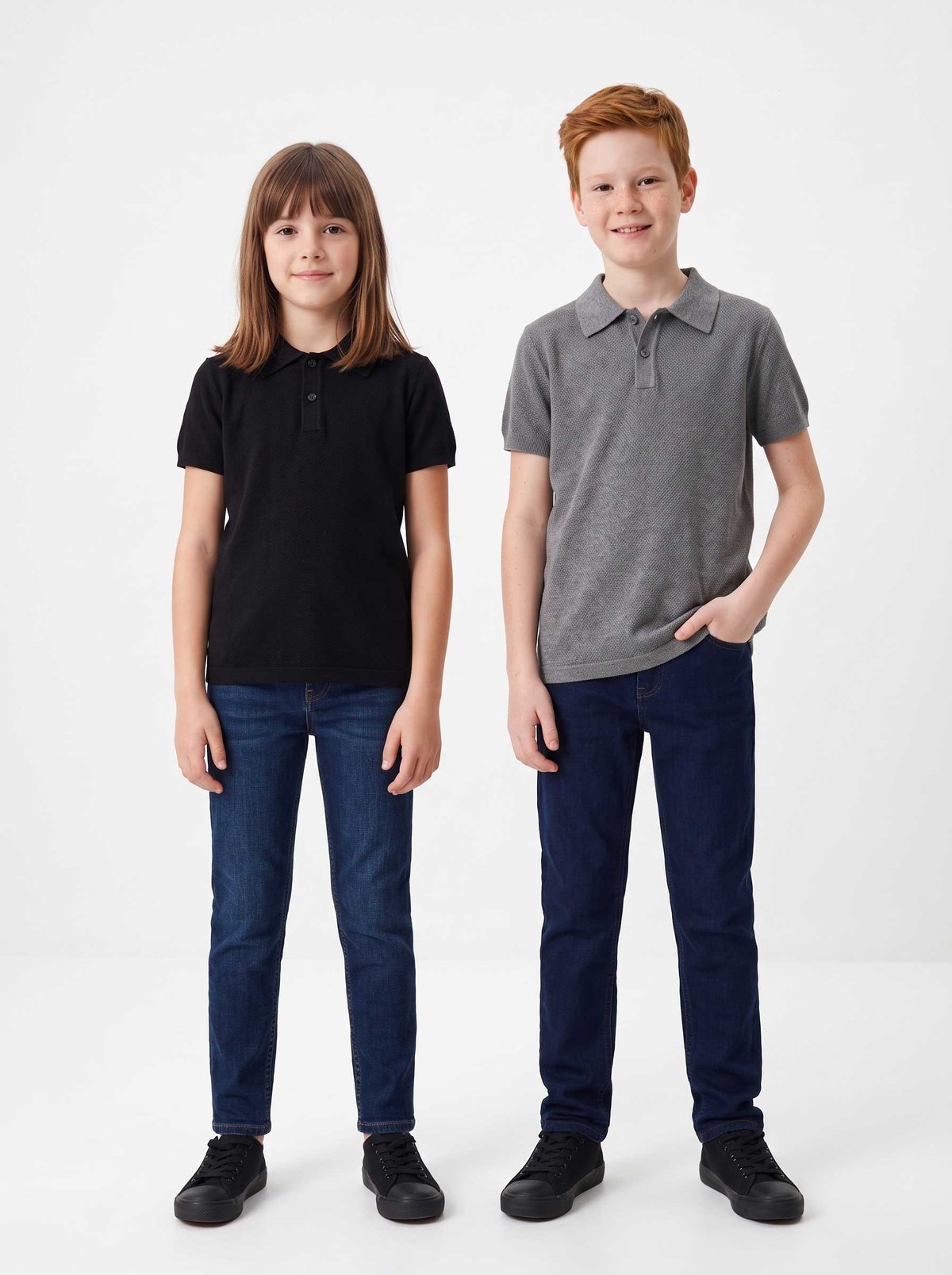 Peraluna Alex Pike Örgü, Kısa Kollu, Unisex Çocuk Polo Yaka T-shirt  - Orta Gri Melanj