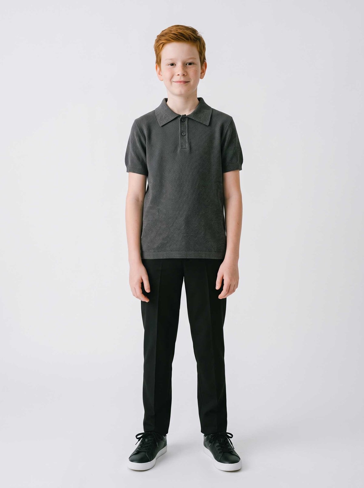 Peraluna Alex Pike Örgü, Kısa Kollu, Unisex Çocuk Polo Yaka T-shirt  - Orta Gri Melanj