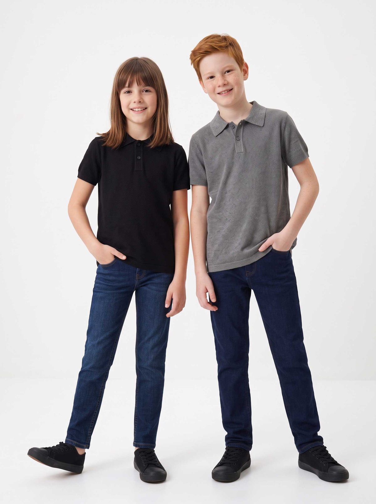 Peraluna Alex Pike Örgü, Kısa Kollu, Unisex Çocuk Polo Yaka T-shirt  - Orta Gri Melanj