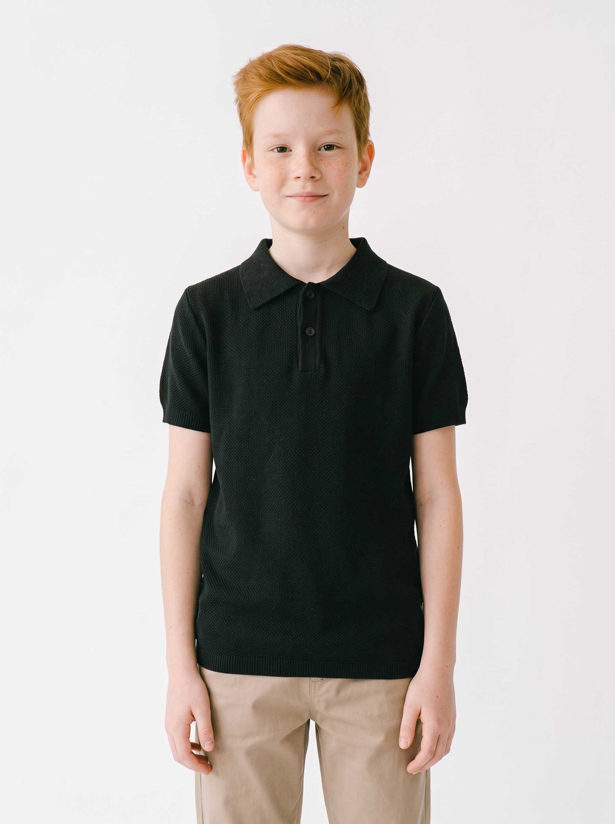 Peraluna Alex Pike Örgü, Kısa Kollu, Unisex Çocuk Polo Yaka T-shirt  - Siyah