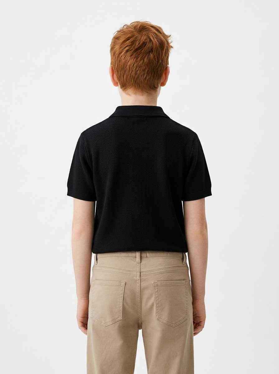 Peraluna Alex Pike Örgü, Kısa Kollu, Unisex Çocuk Polo Yaka T-shirt  - Siyah