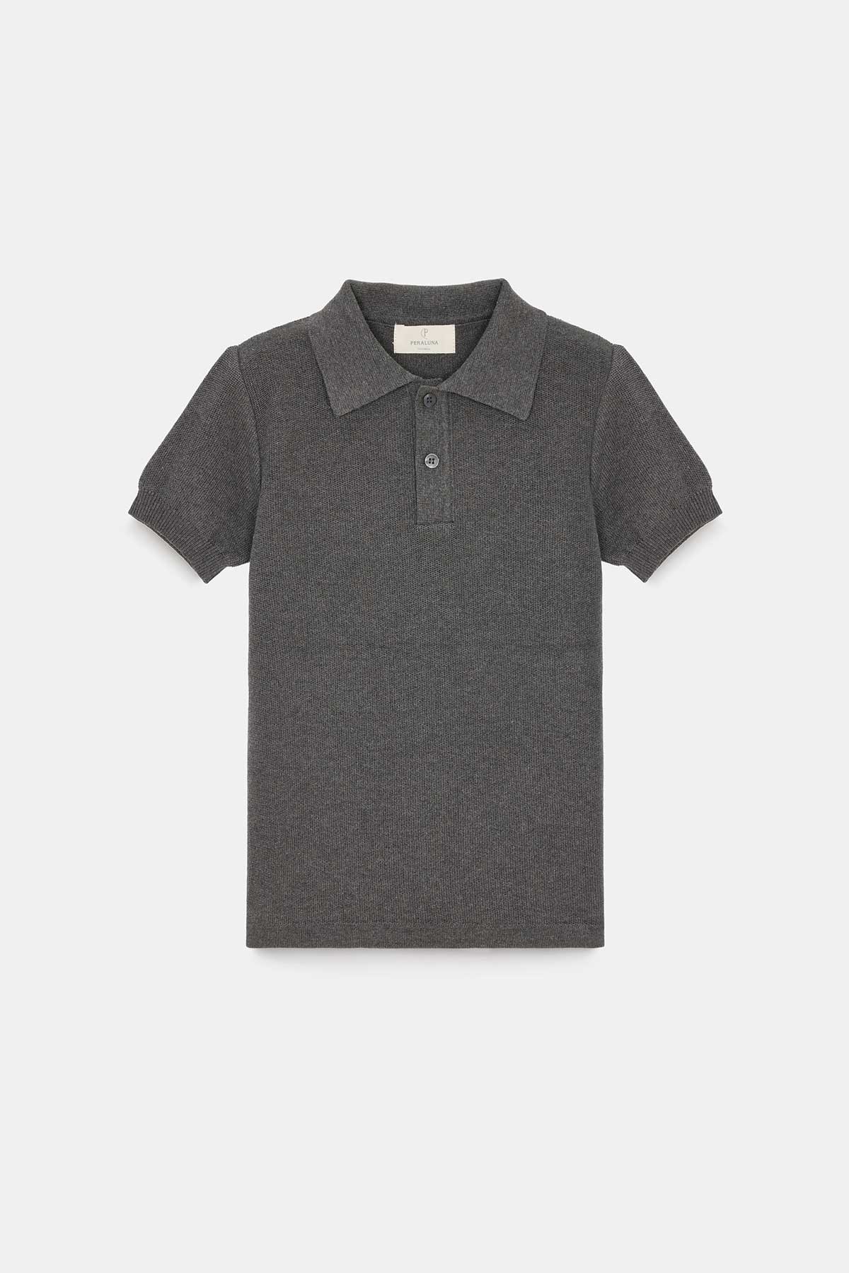 Peraluna Alex Pike Örgü, Kısa Kollu, Unisex Çocuk Polo Yaka T-shirt  - Orta Gri Melanj