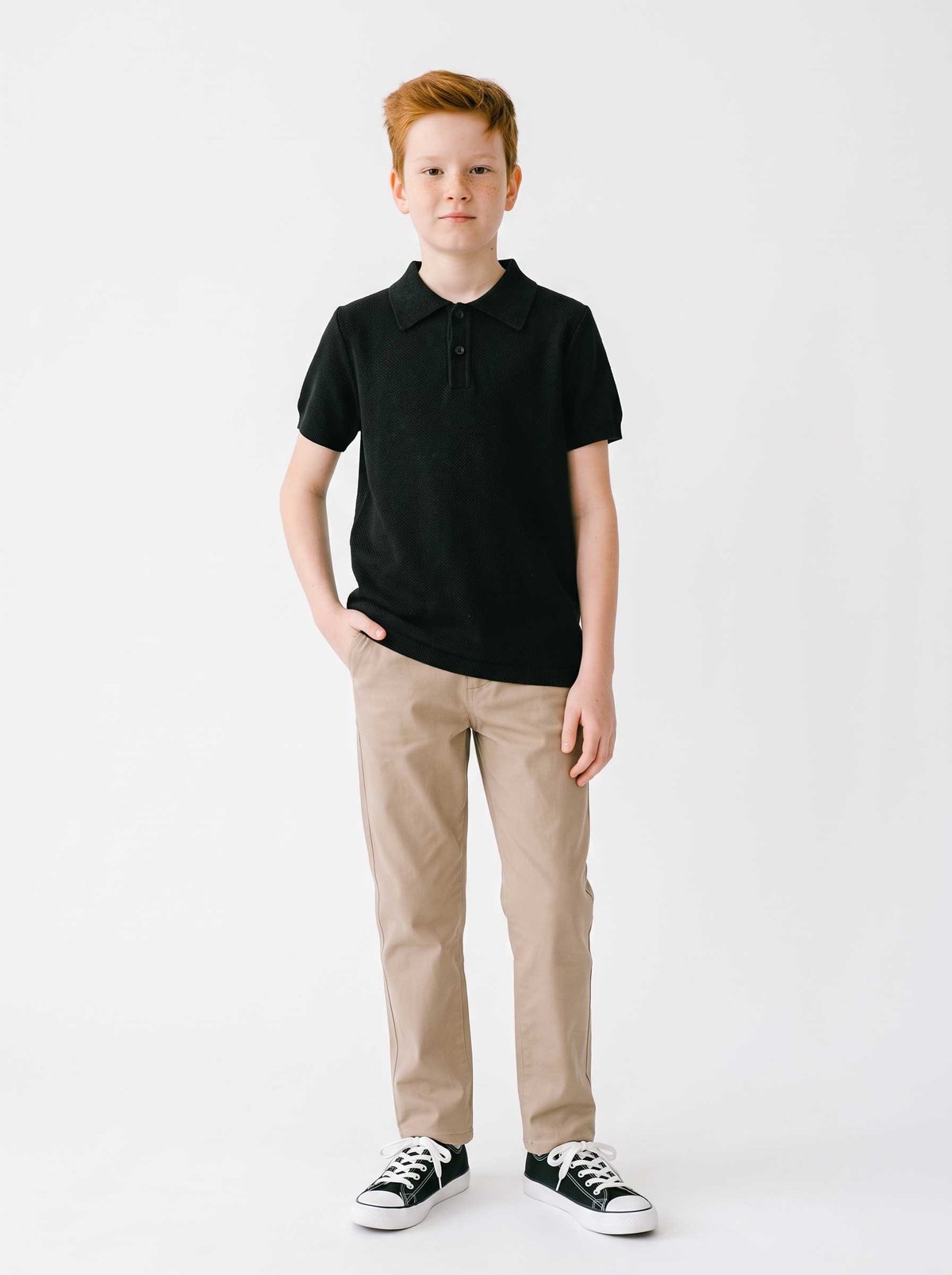 Peraluna Alex Pike Örgü, Kısa Kollu, Unisex Çocuk Polo Yaka T-shirt  - Siyah