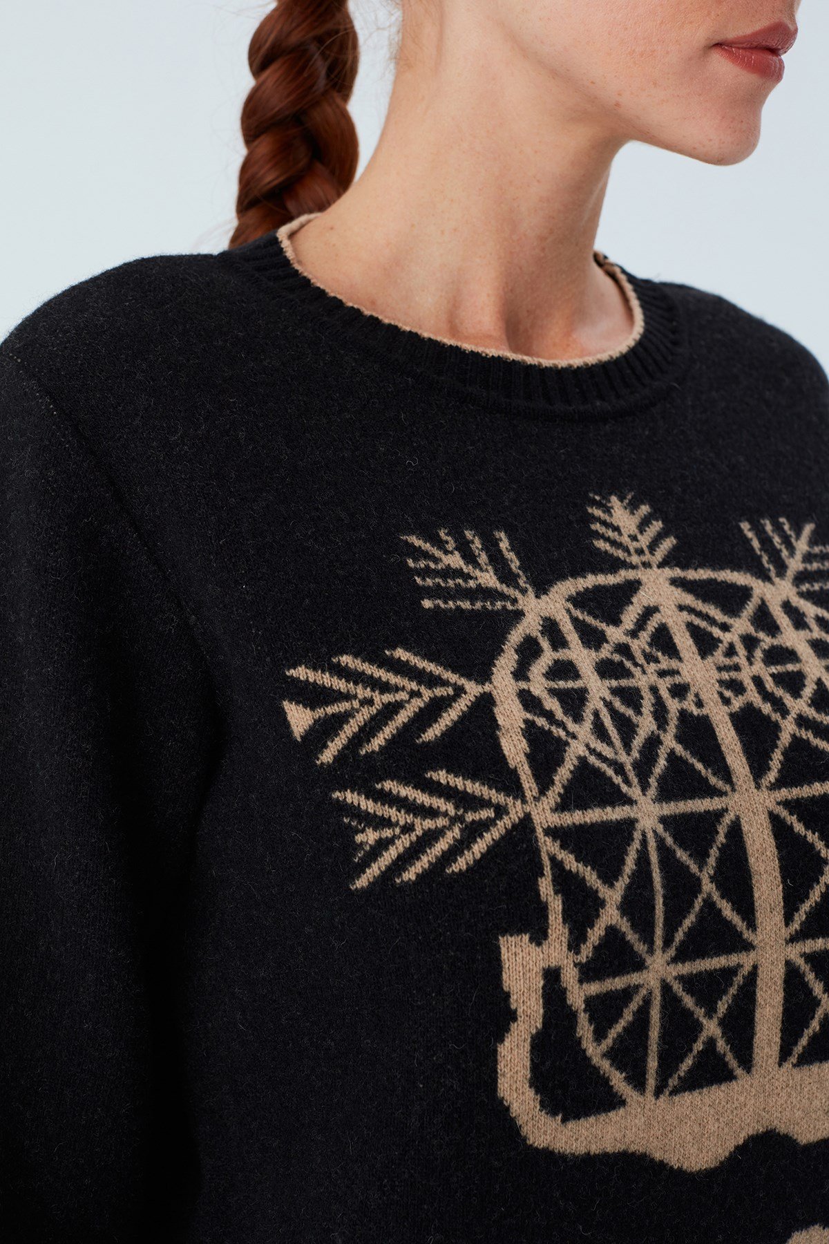 Peraluna AMARIS PULLOVER Jakarlı Yünlü Uzun Kadın Triko Kazak Siyah