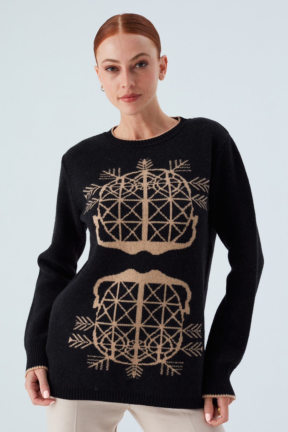 Peraluna AMARIS PULLOVER Jakarlı Yünlü Uzun Kadın Triko Kazak Siyah