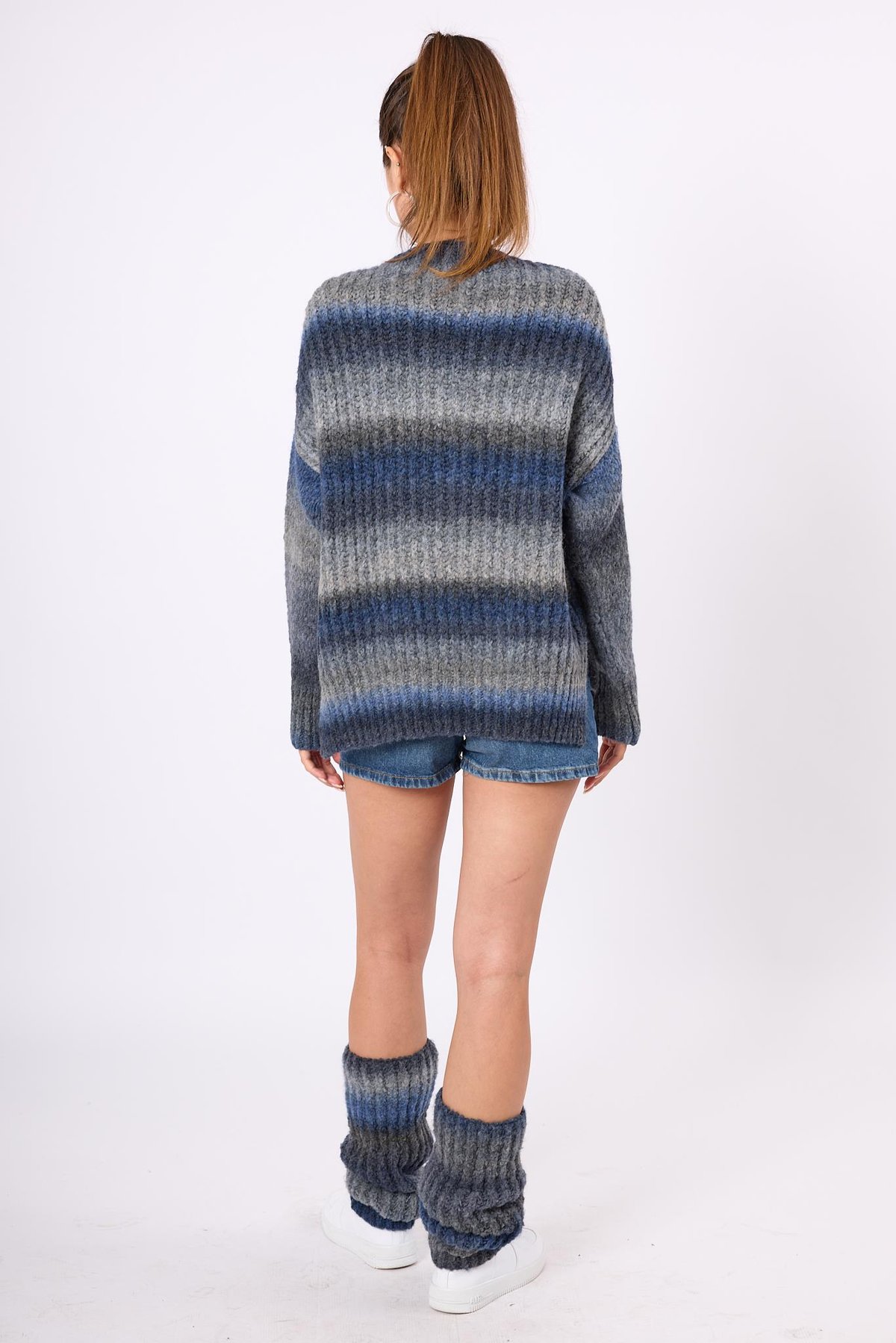 Peraluna Anabella Bol Kesim Kadın Triko Hırka - İndigo Melanj