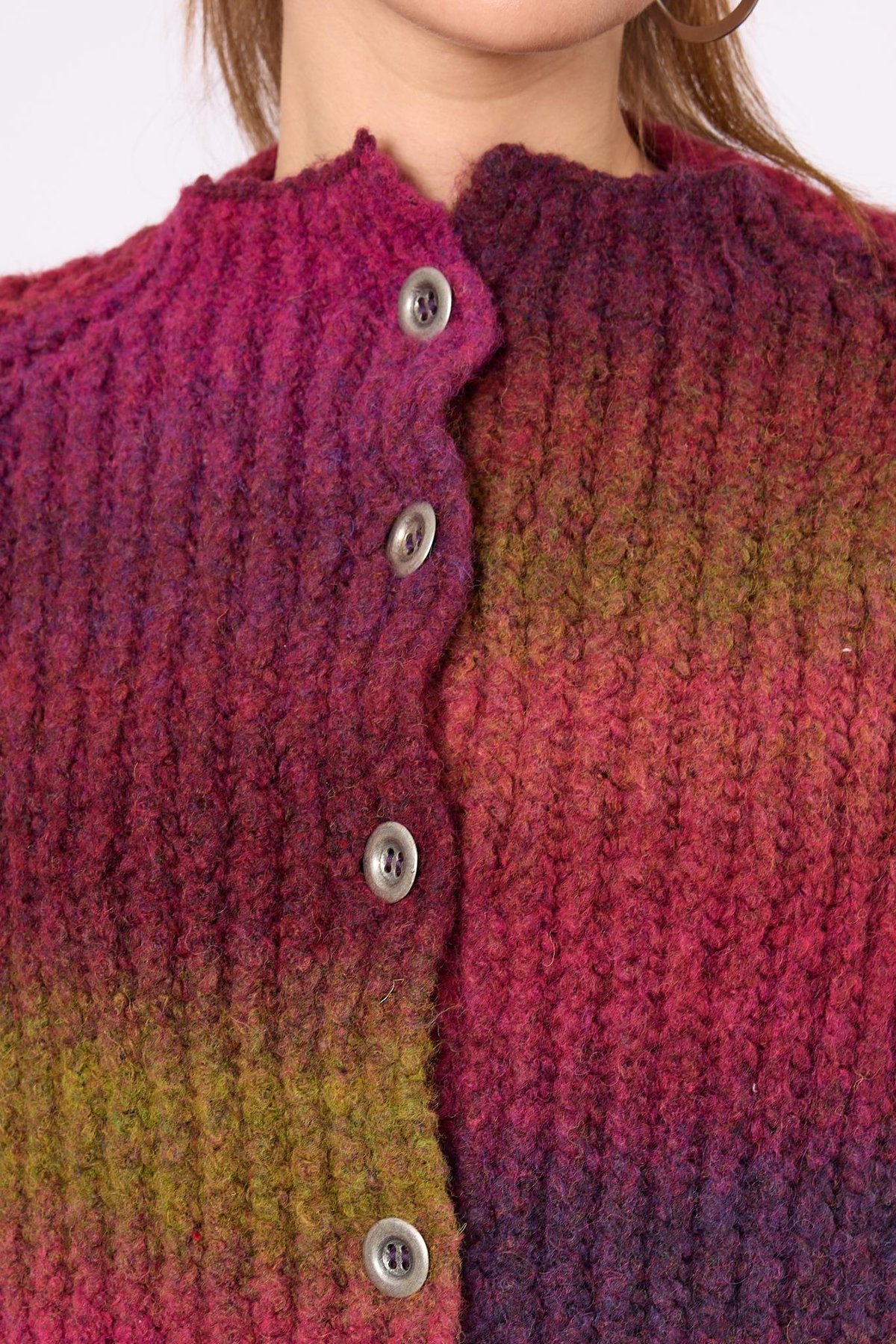 Peraluna Anabella Bol Kesim Kadın Triko Hırka - Bordo Melanj