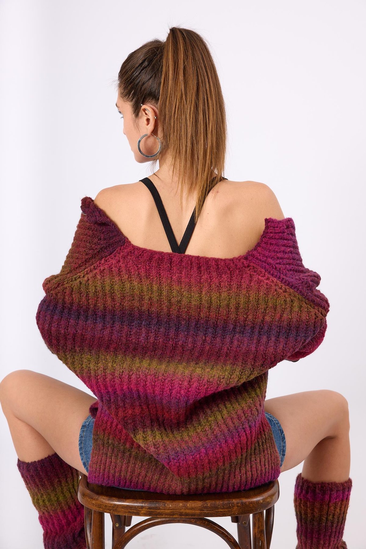 Peraluna Anabella Bol Kesim Kadın Triko Hırka - Bordo Melanj