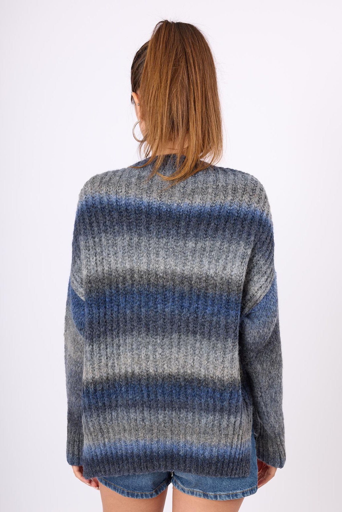 Peraluna Anabella Bol Kesim Kadın Triko Hırka - İndigo Melanj