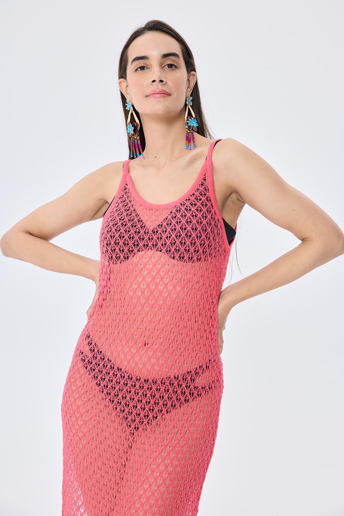 Peraluna Angel, Ajurlu, Kadın Uzun Triko Plaj Elbisesi - KORAL