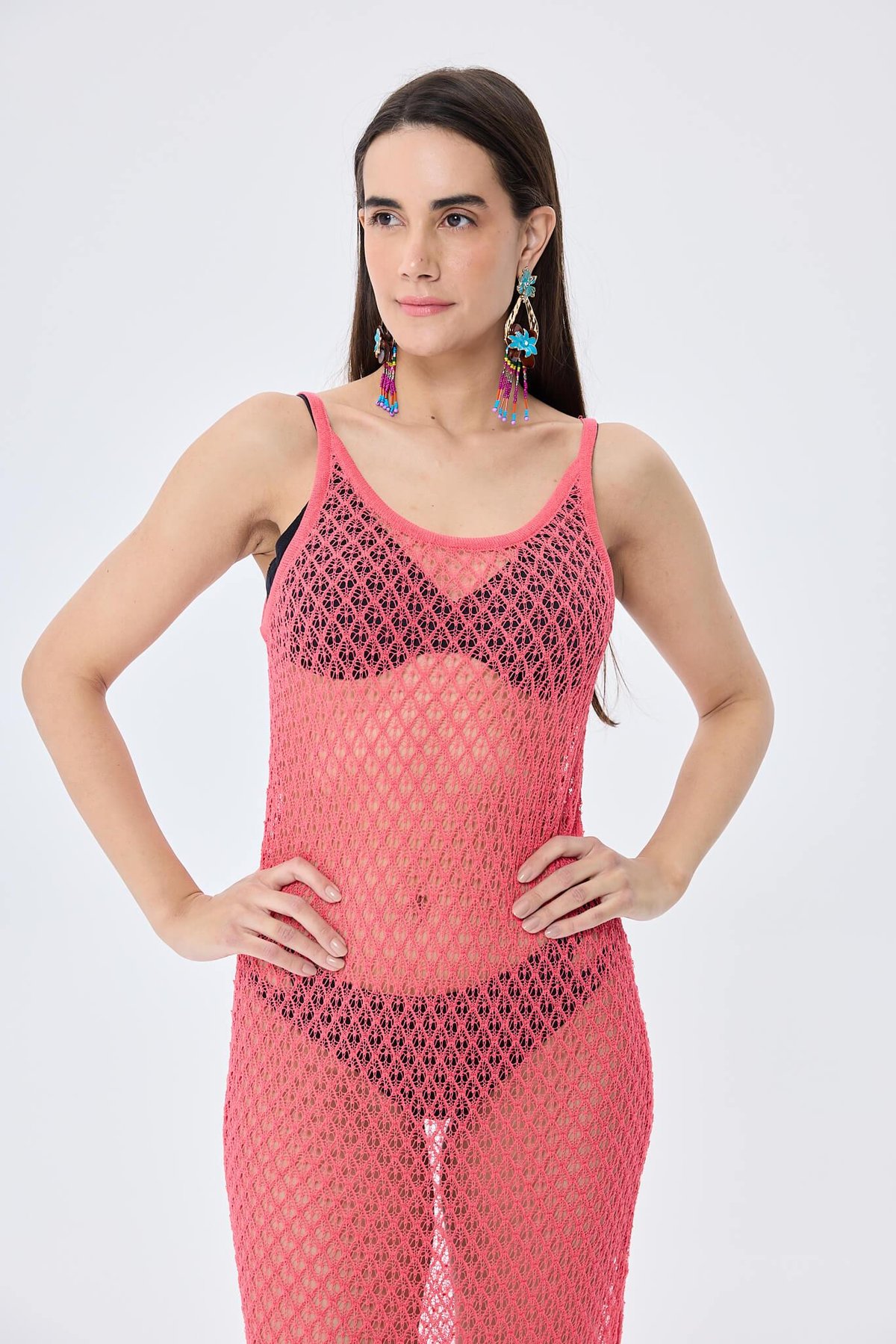 Peraluna Angel, Ajurlu, Kadın Uzun Triko Plaj Elbisesi - KORAL