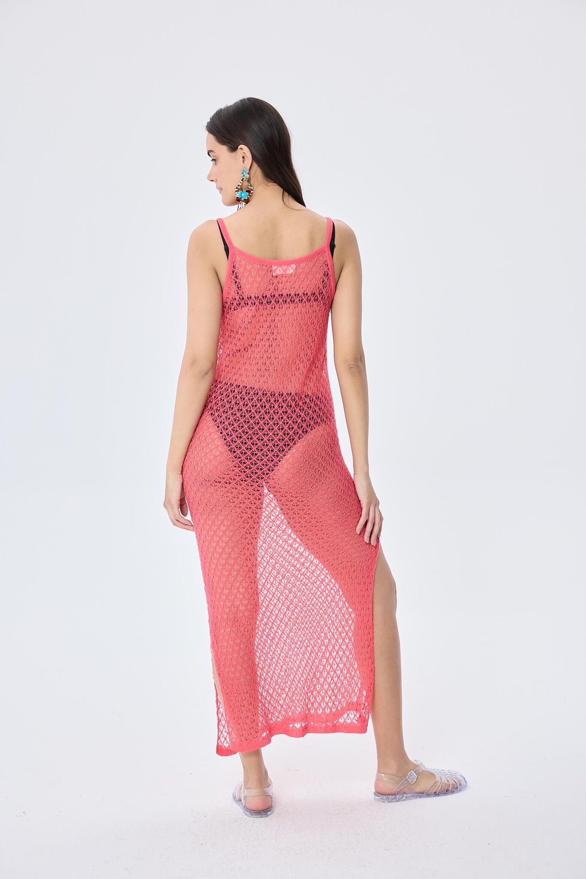 Peraluna Angel, Ajurlu, Kadın Uzun Triko Plaj Elbisesi - KORAL