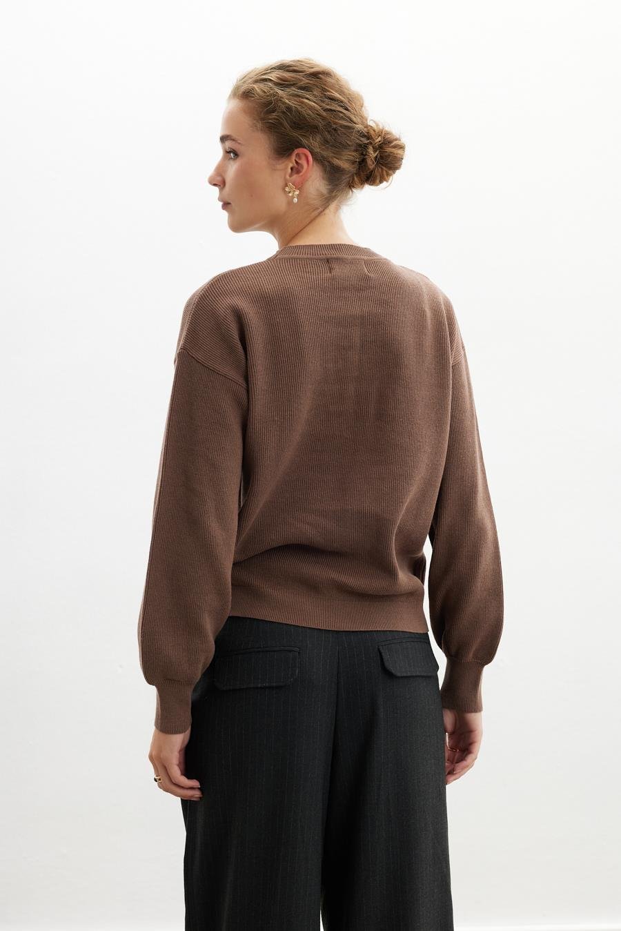 Peraluna ANNETTE PULLOVER Bisiklet Yaka Büzgü Kol Kadın Triko Kazak - Sütlü Kahve