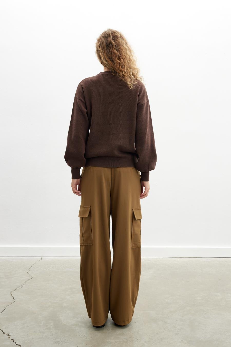 Peraluna ANNETTE PULLOVER Bisiklet Yaka Büzgü Kol Kadın Triko Kazak - Koyu Kahve