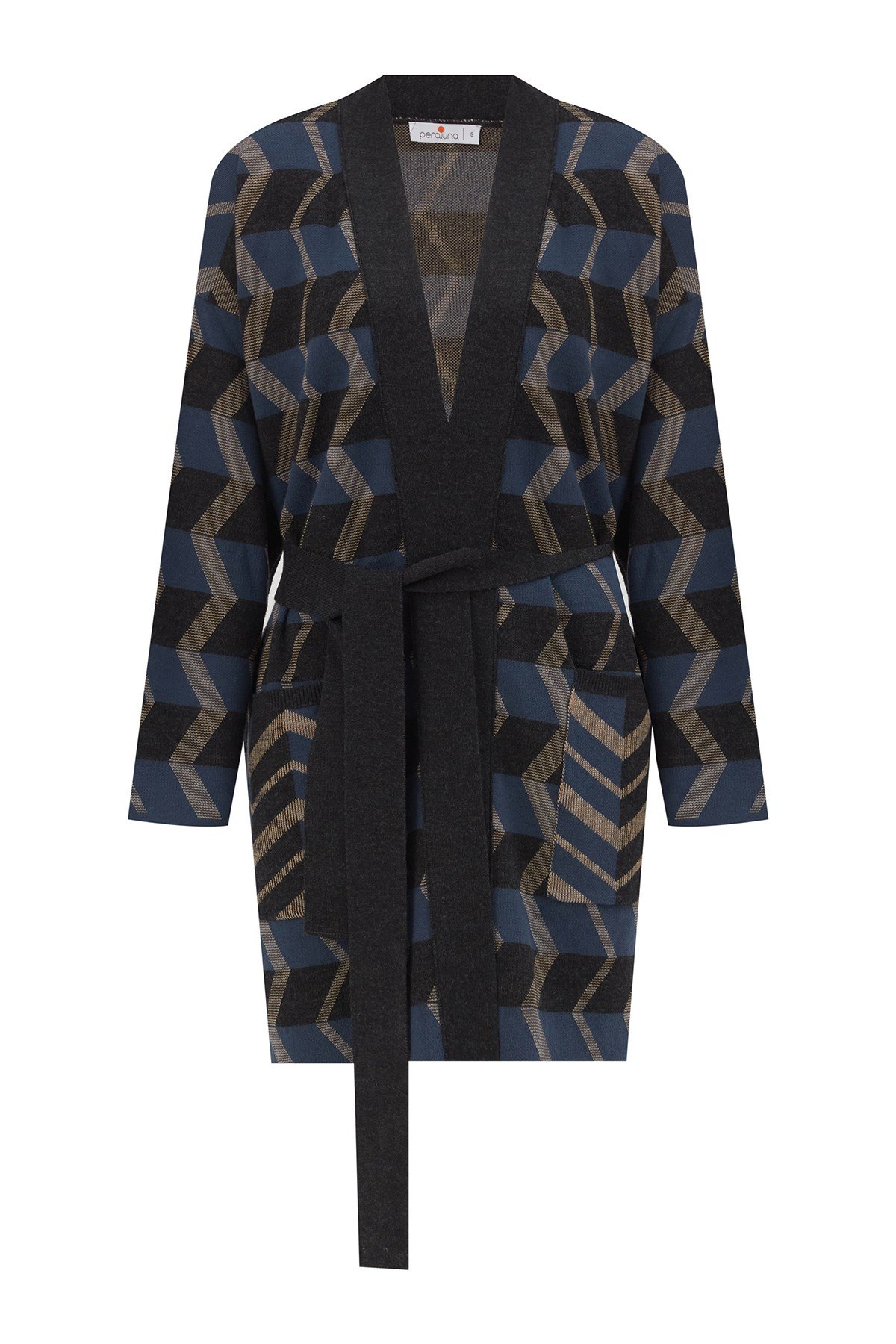 Peraluna APRIL KIMONO Jakar Desenli Kadın Triko Hırka Multı İndigo