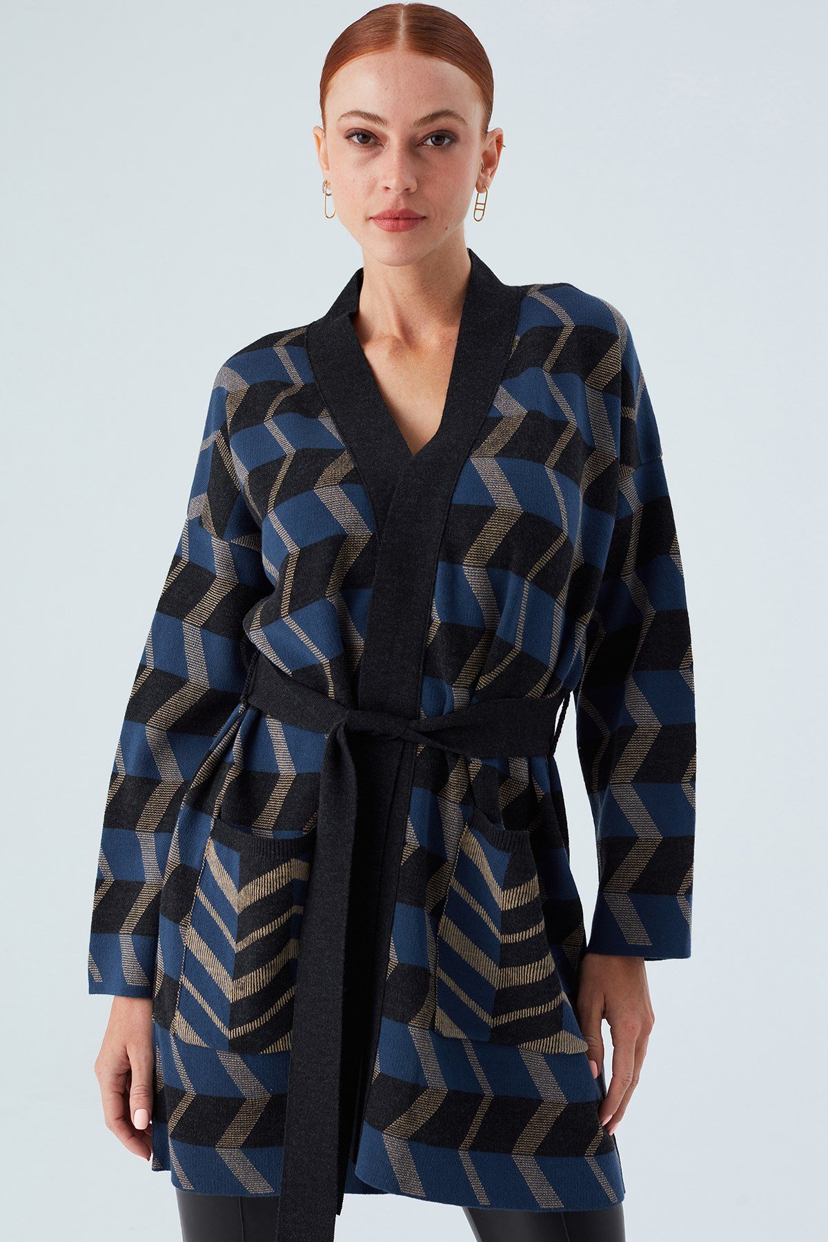 Peraluna APRIL KIMONO Jakar Desenli Kadın Triko Hırka Multı İndigo