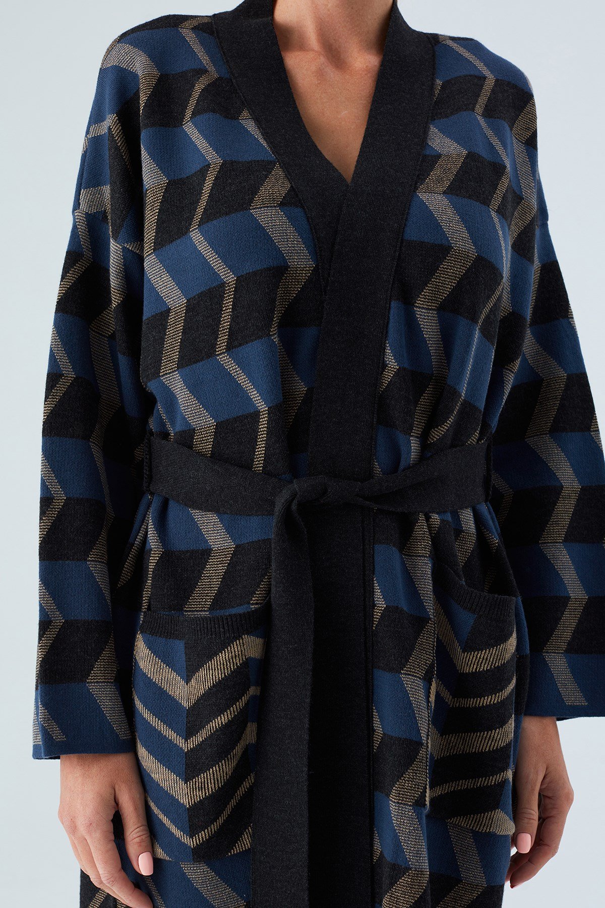 Peraluna APRIL KIMONO Jakar Desenli Kadın Triko Hırka Multı İndigo