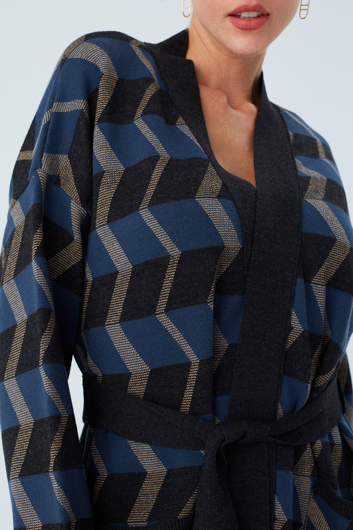 Peraluna APRIL KIMONO Jakar Desenli Kadın Triko Hırka Multı İndigo