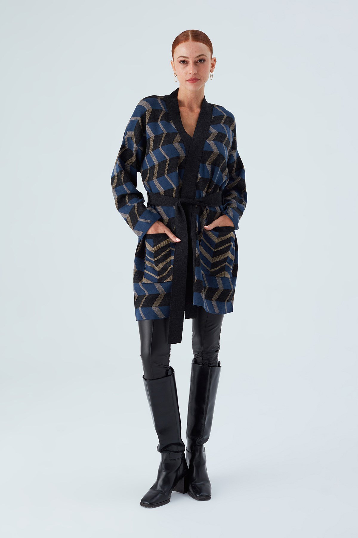 Peraluna APRIL KIMONO Jakar Desenli Kadın Triko Hırka Multı İndigo