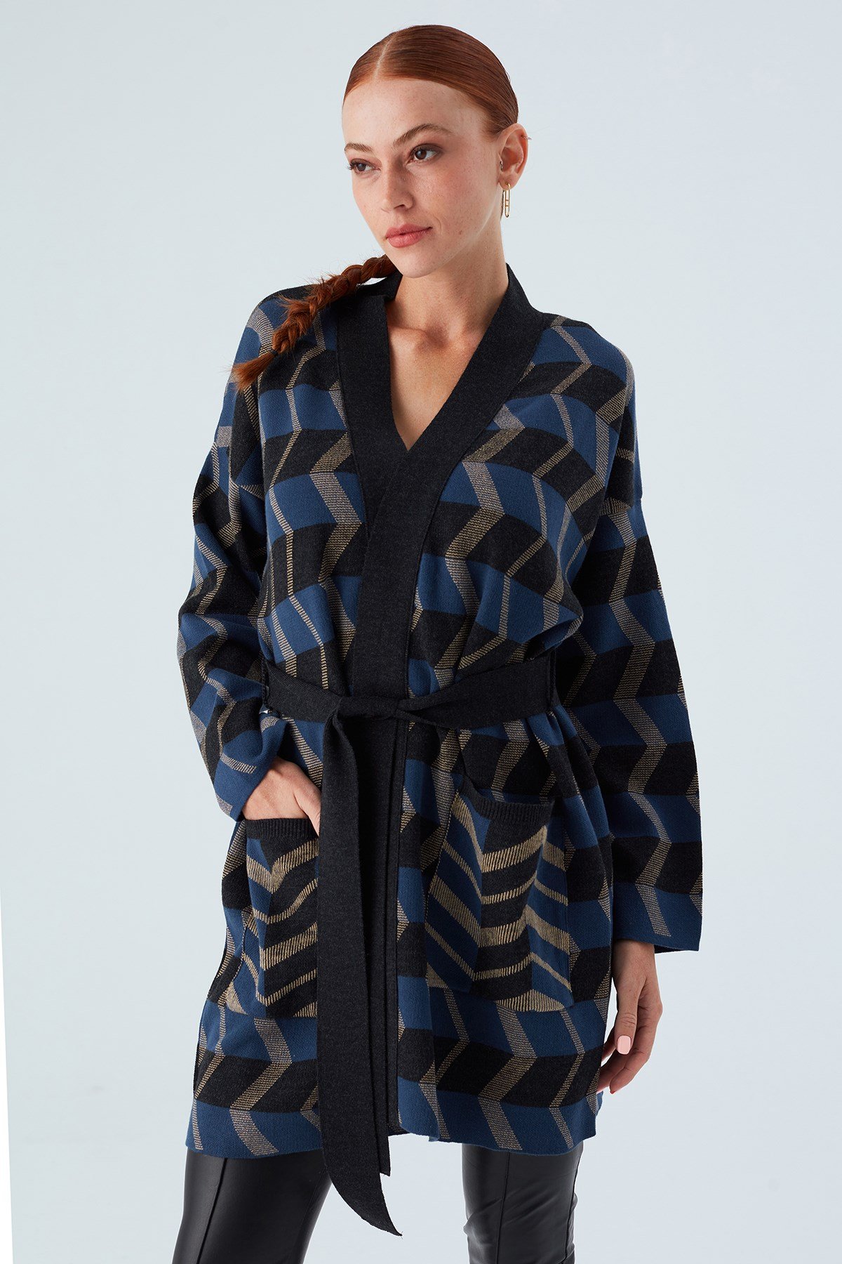 Peraluna APRIL KIMONO Jakar Desenli Kadın Triko Hırka Multı İndigo