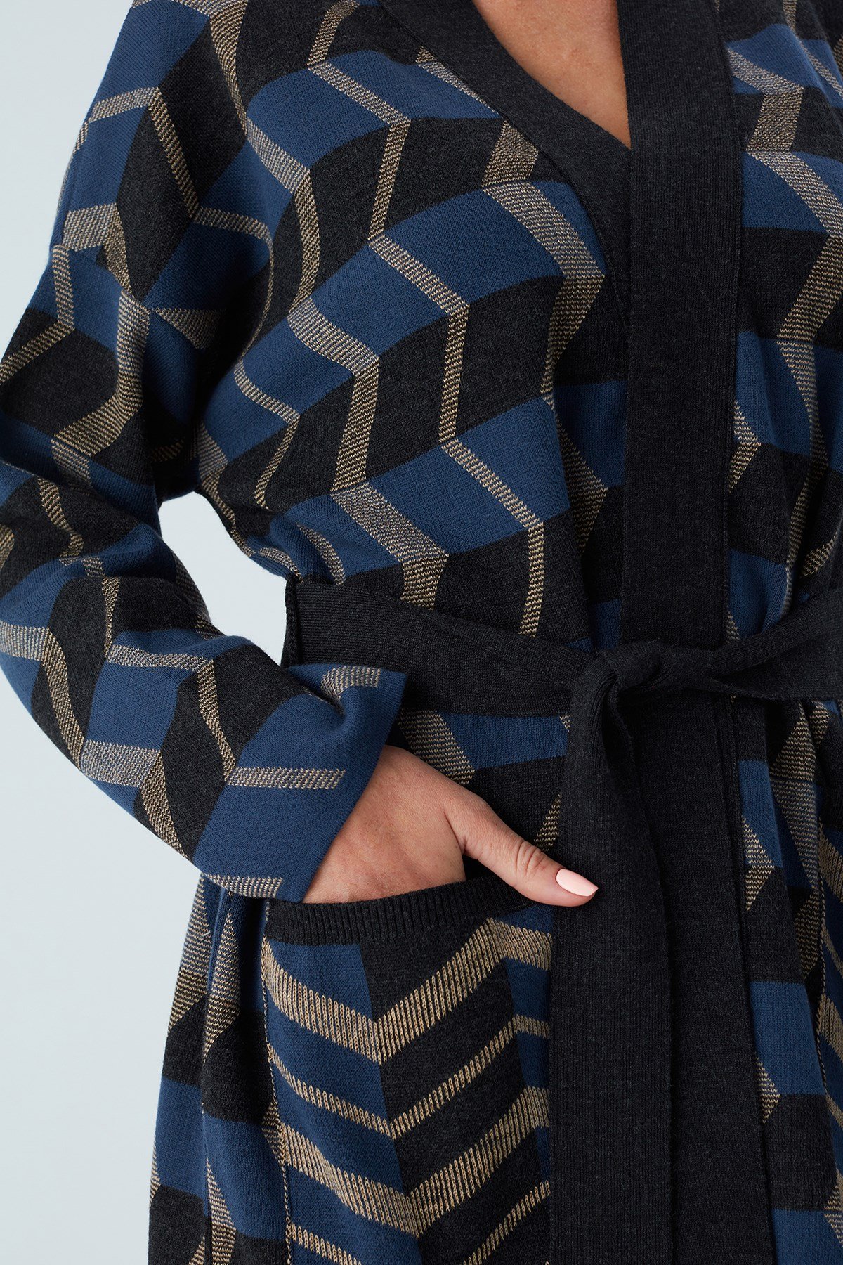 Peraluna APRIL KIMONO Jakar Desenli Kadın Triko Hırka Multı İndigo