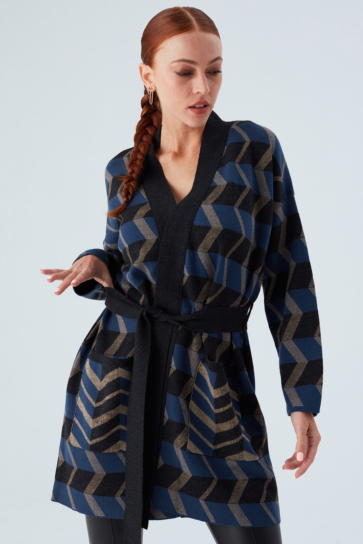 Peraluna APRIL KIMONO Jakar Desenli Kadın Triko Hırka Multı İndigo