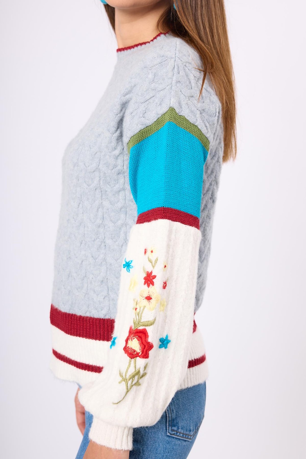 Peraluna Aurora Comfort Fit Womens Knitted Pullover - Gray/Blue/Multi