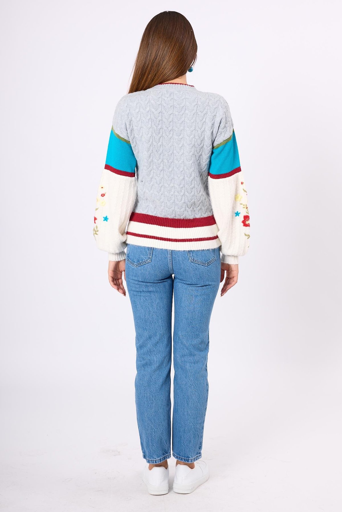 Peraluna Aurora Comfort Fit Womens Knitted Pullover - Gray/Blue/Multi