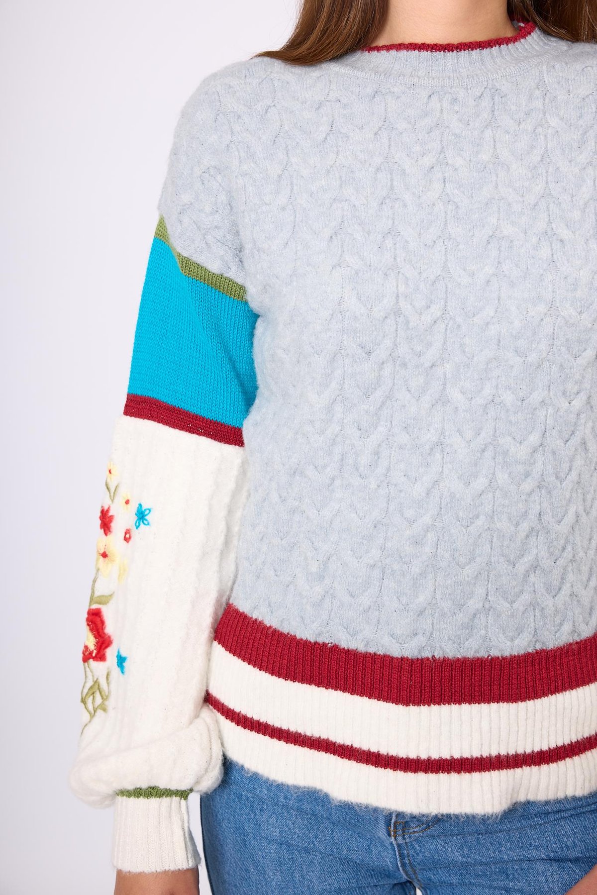 Peraluna Aurora Comfort Fit Womens Knitted Pullover - Gray/Blue/Multi