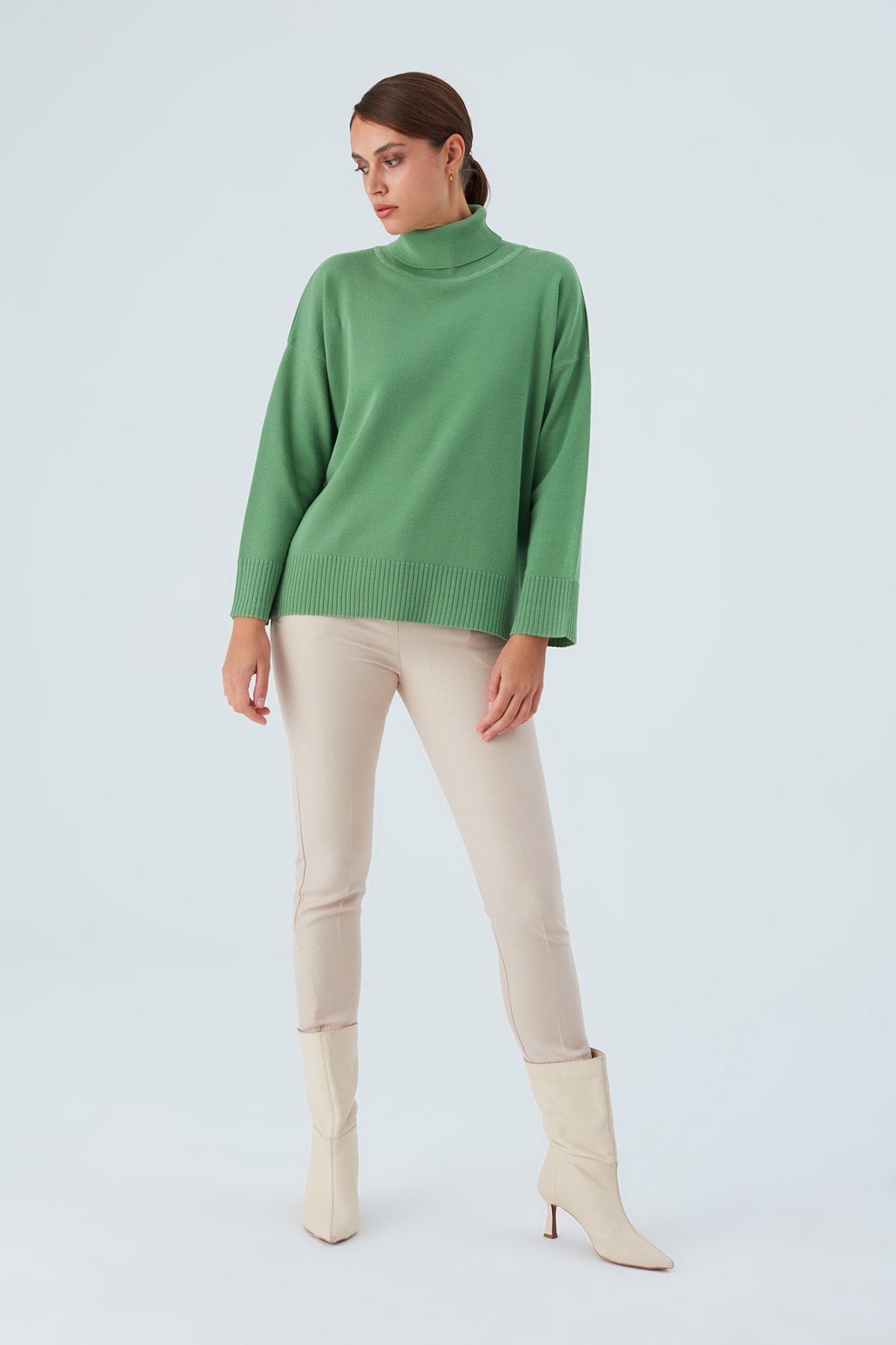 Peraluna Turtleneck Wide Sleeve Women's Knitwear Sweater - Green