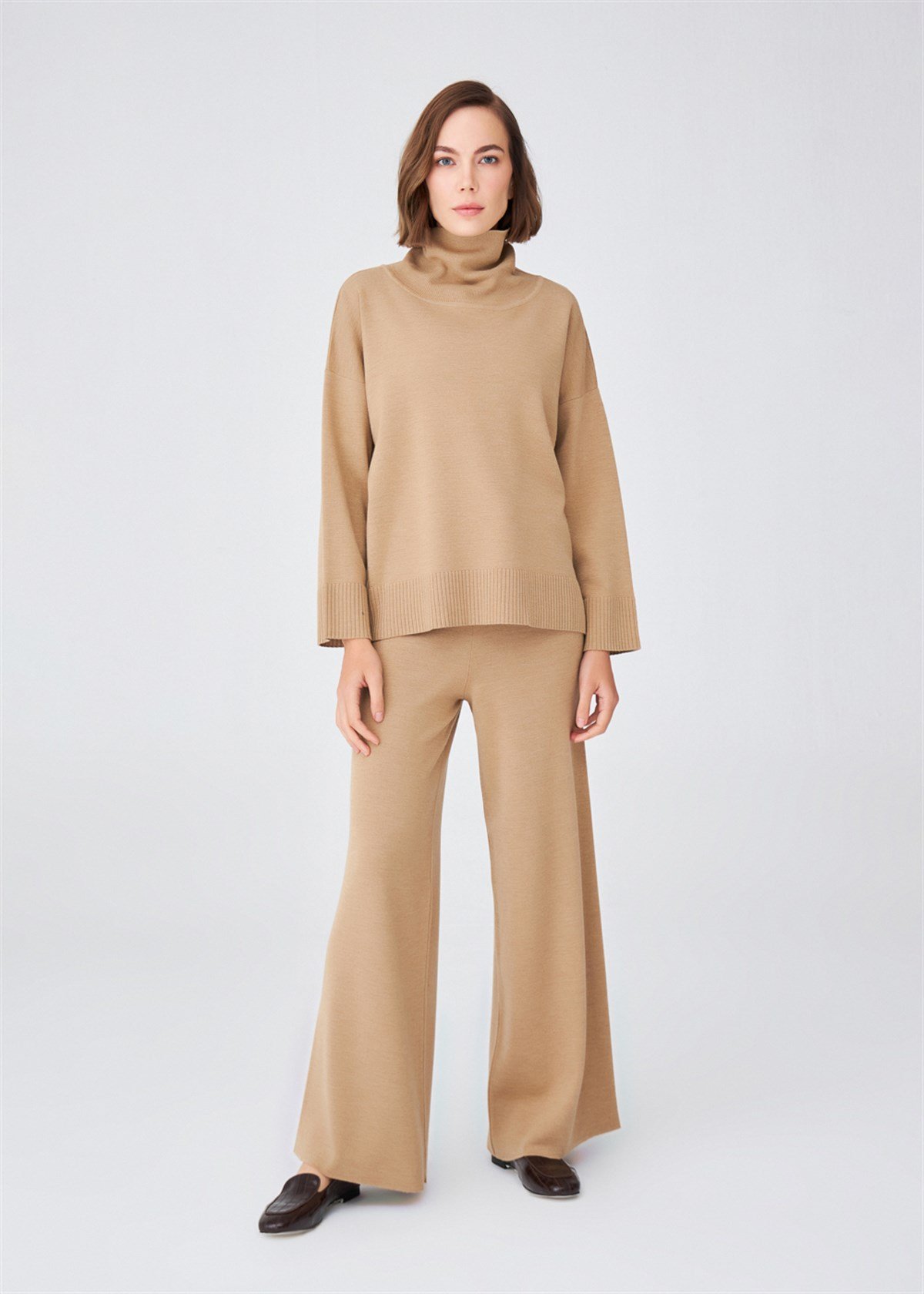 Peraluna Turtleneck Wide Sleeve Women's Knitwear Sweater - Camel Melange