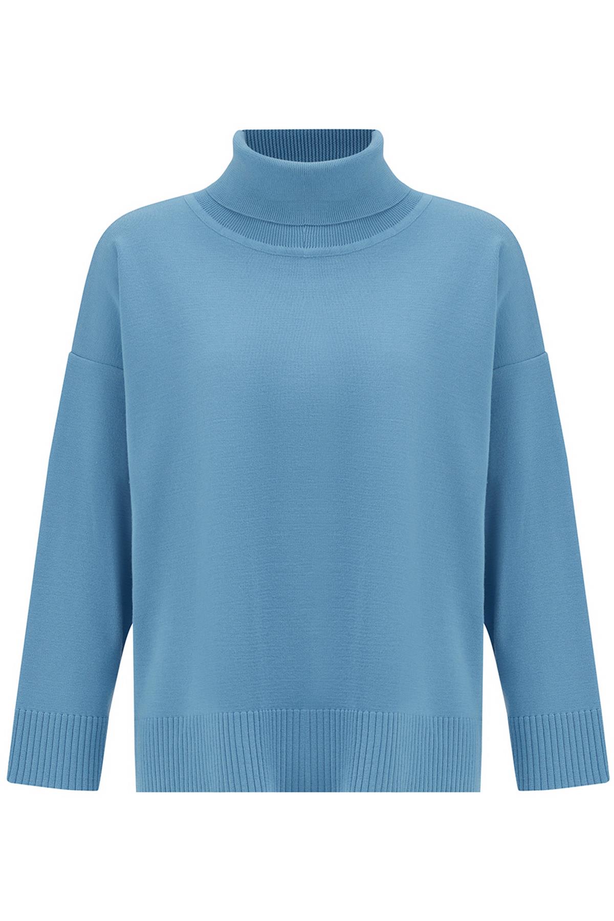 Peraluna Balıkçı Yaka Boğazlı Bol Kesim Kadın Triko Kazak Mavi
