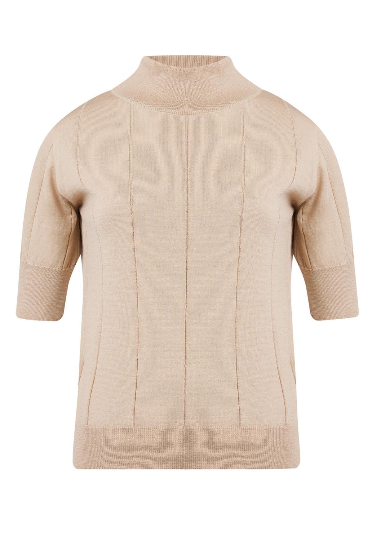 Peraluna Balıkçı Yaka Kısa Kollu İnce Basic Kadın Triko Bluz - Bej