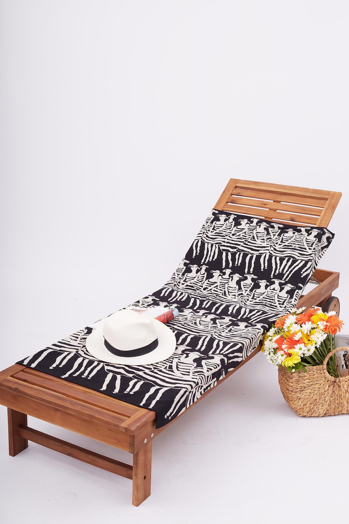 Peraluna BEACH GIRLS BEACH COVER Kadın Desenli Pamuklu Triko Plaj Örtüsü 75X150 CM - Siyah/Beyaz